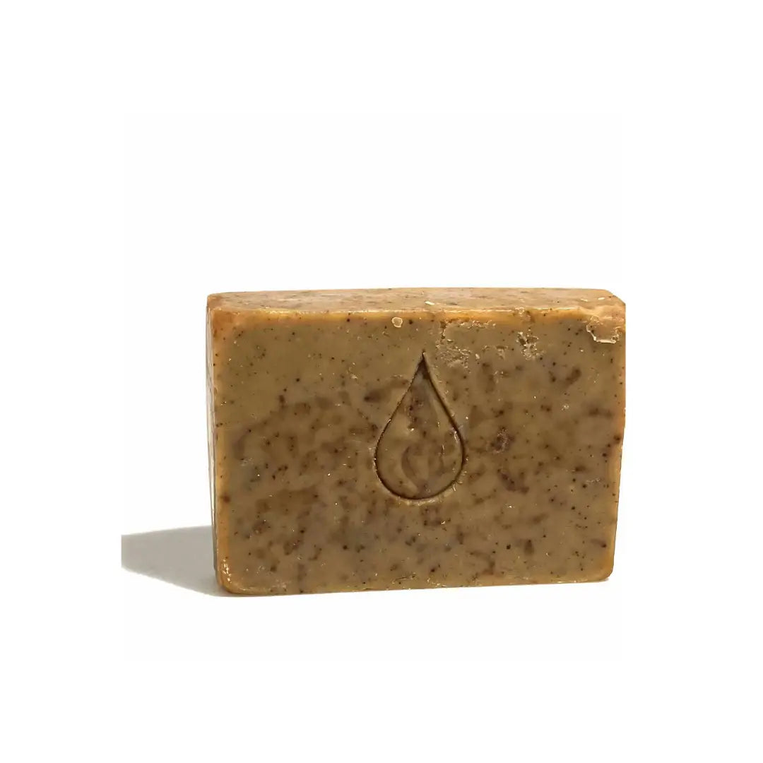 By Valenti Espresso bar soap with company's logo stamped on the soap on a white background